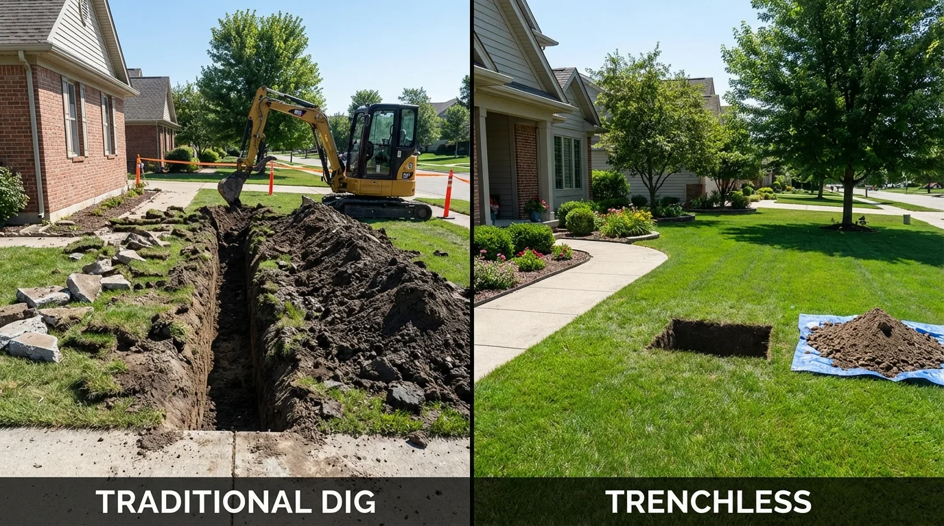 Trenchless sewer repair with minimal yard damage versus traditional excavation in Iuka, MS